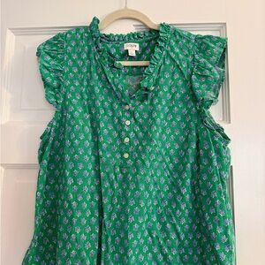 J. Crew Green Floral Ruffle-Sleeve Popover Blouse